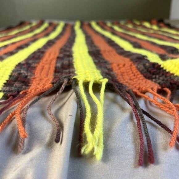 70s Vintage Diamond Crochet Knitted Afghan Blanket Brown Orange Yellow Retro￼ - Picture 10 of 12